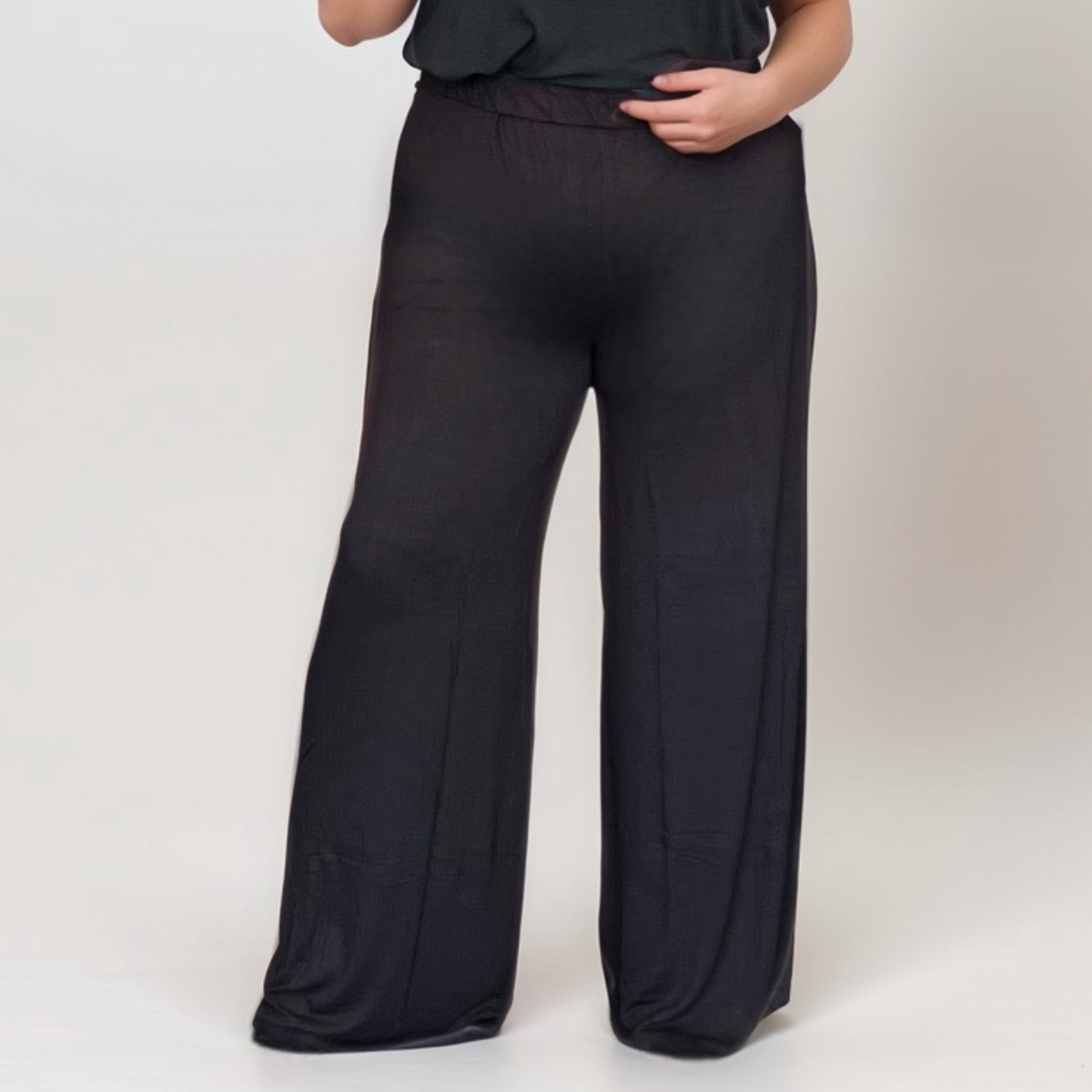 ROCKTHOSECURVES PLAIN STRETCHY WIDE LEG ELAST WAIST PALAZZO TROUSERS