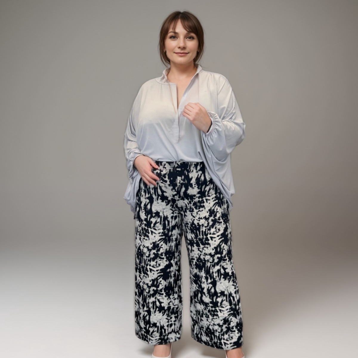 ROCKTHOSECURVES SPLASH PRINT SOFT STRETCHY WIDE LEG PALAZZO TROUSERS