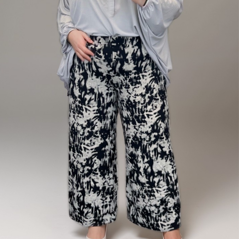 ROCKTHOSECURVES SPLASH PRINT SOFT STRETCHY WIDE LEG PALAZZO TROUSERS