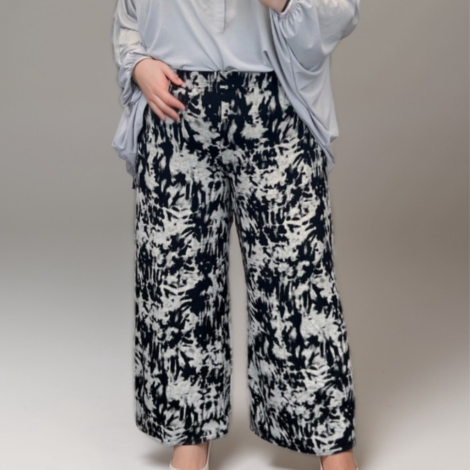 ROCKTHOSECURVES SPLASH PRINT SOFT STRETCHY WIDE LEG PALAZZO TROUSERS