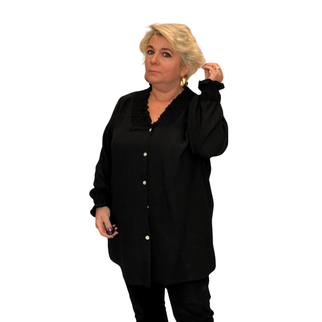Plus‑Size Smocked V‑Neck Long Sleeve Blouse