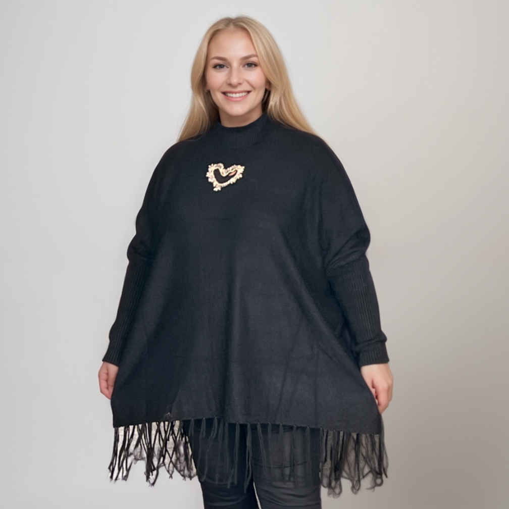 ROCKTHOSECURVES LUXURY TASSLE JUMPER WITH SILVER JEWEL HEART