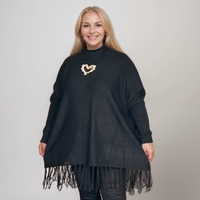 ROCKTHOSECURVES LUXURY TASSLE JUMPER WITH SILVER JEWEL HEART