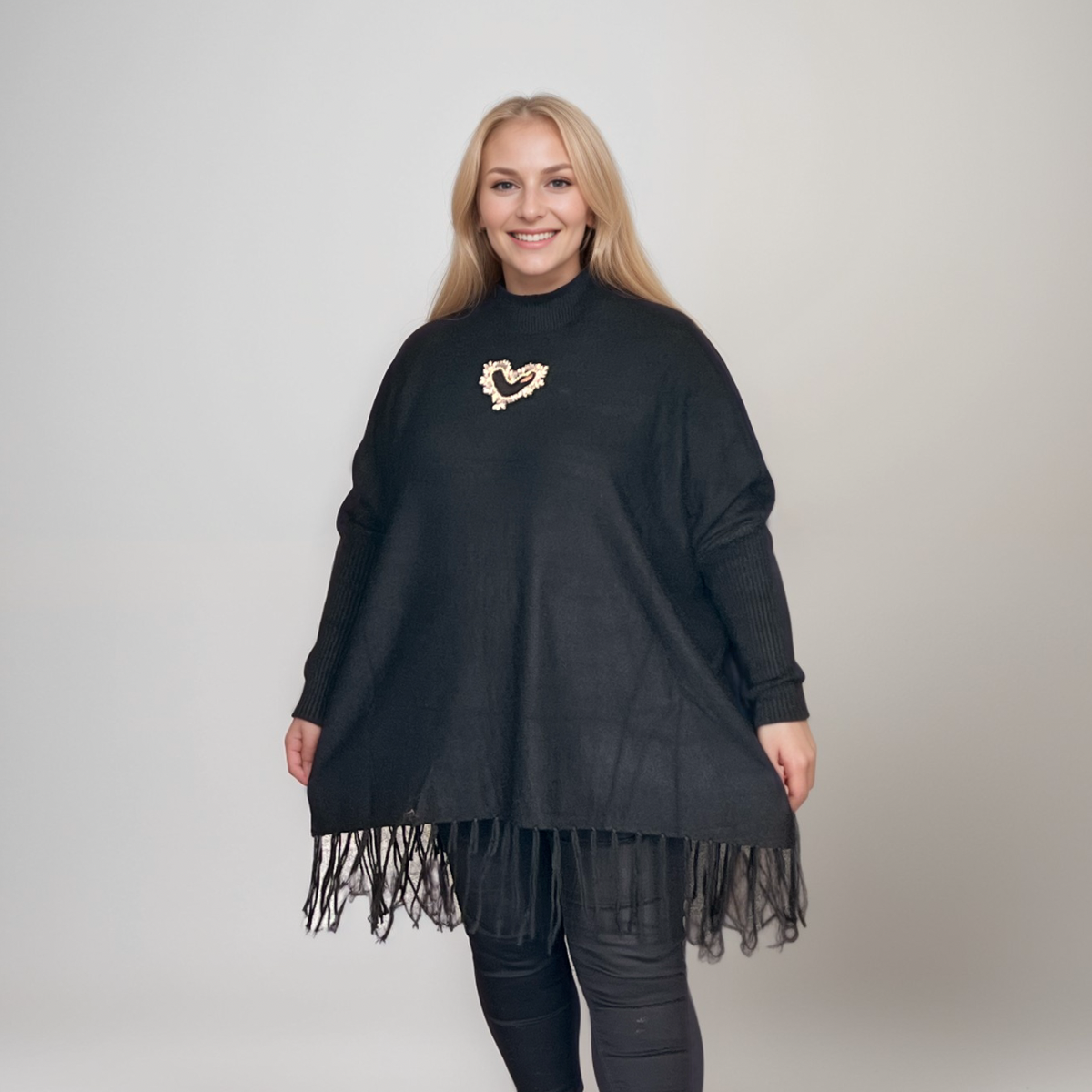 ROCKTHOSECURVES LUXURY TASSLE JUMPER WITH SILVER JEWEL HEART