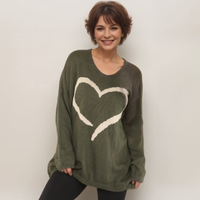 OVERSIZED V-NECK JUMPER WITH LARGE GOLD HEART