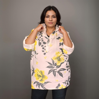 ROCKTHOSECURVES FLORAL LEAVES DIPPED HEM HOODY