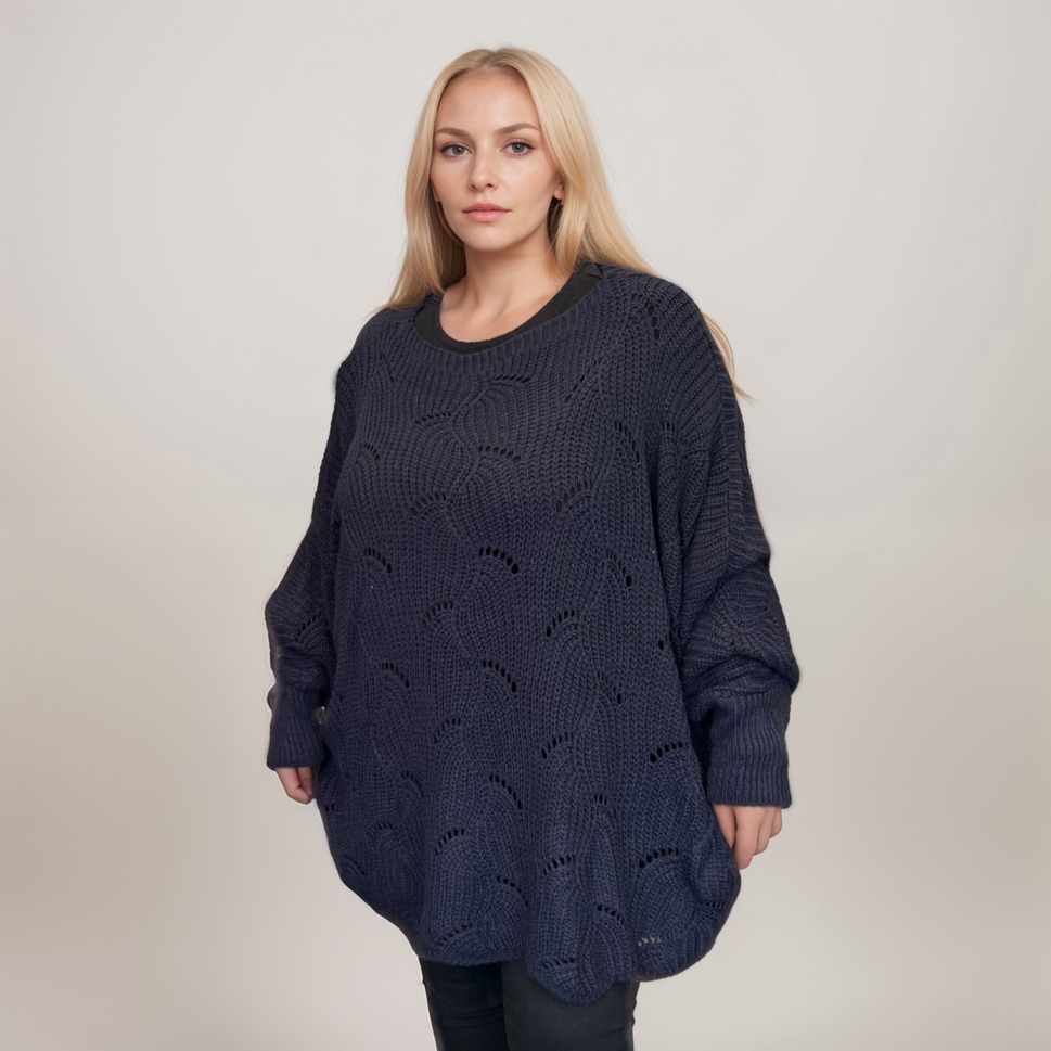 OVERSIZED SHELL PATTERN BATWING JUMPERNAVY / UK 16-18