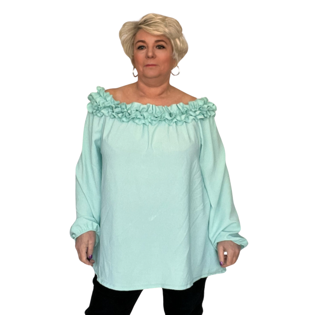 ROCKTHOSECURVES RUFFLED NECK OFF SHOULDER LONG SLEEVE TOP BLOUSE