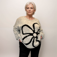 ROCKTHOSECURVES OVERSIZED V-NECK KNITTED JUMPER WITH LARGE FLOWER