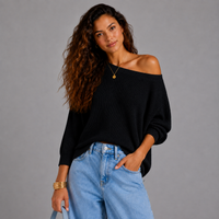 Slash Neck Batwing Light Knit Jumper