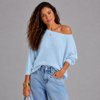 Slash Neck Batwing Light Knit Jumper