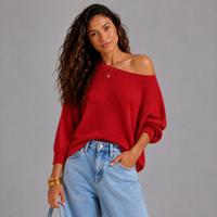 Slash Neck Batwing Light Knit Jumper