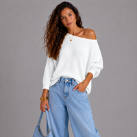 Slash Neck Batwing Light Knit Jumper