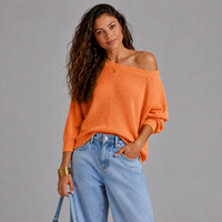 Slash Neck Batwing Light Knit Jumper