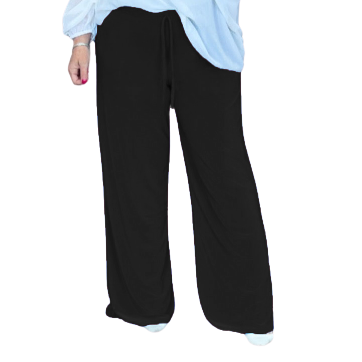 PLAIN STRETCHY HIGH WAIST WIDE LEG PALAZZO TROUSERS