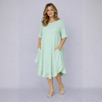 Frilled Dipped Hem Round Neck Short Sleeve Dress