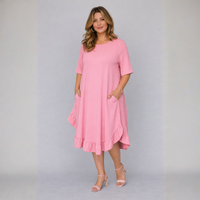 Frilled Dipped Hem Round Neck Short Sleeve Dress