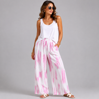 Cotton Paint Splash Elastic Waist Palazzo Trouser with Pockets