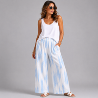 Cotton Paint Splash Elastic Waist Palazzo Trouser with Pockets