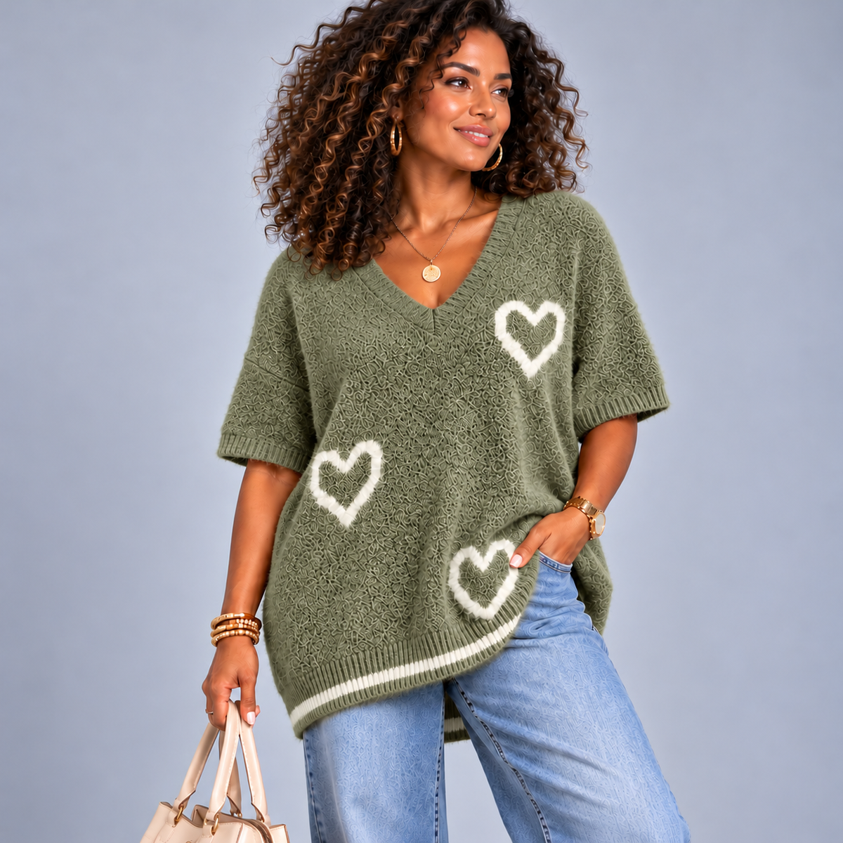 Fluffy Oversized Jumper with Hearts