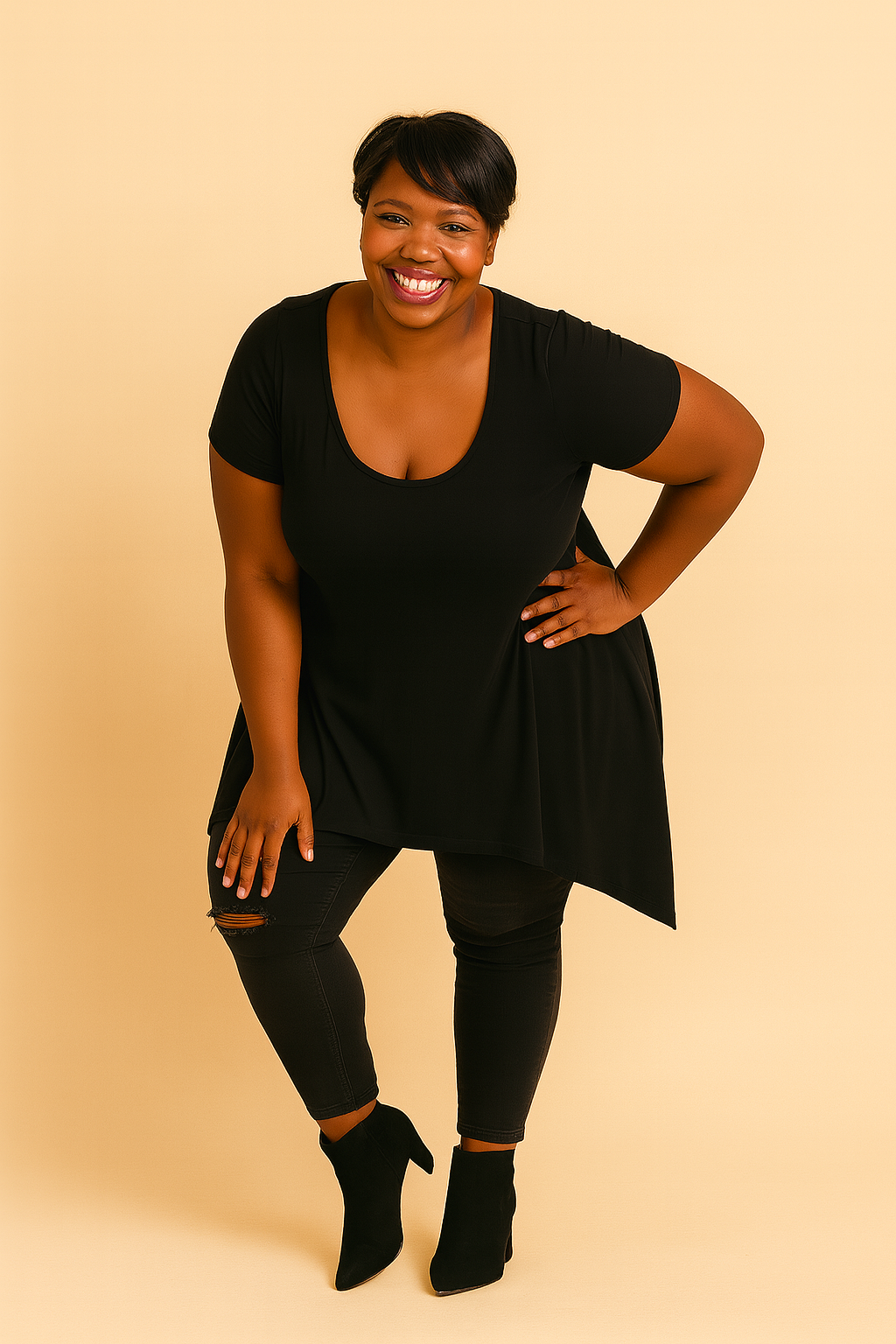 Plain Short Sleeve Hanky Hem Swing Top
