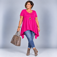 Plain Short Sleeve Hanky Hem Swing Top