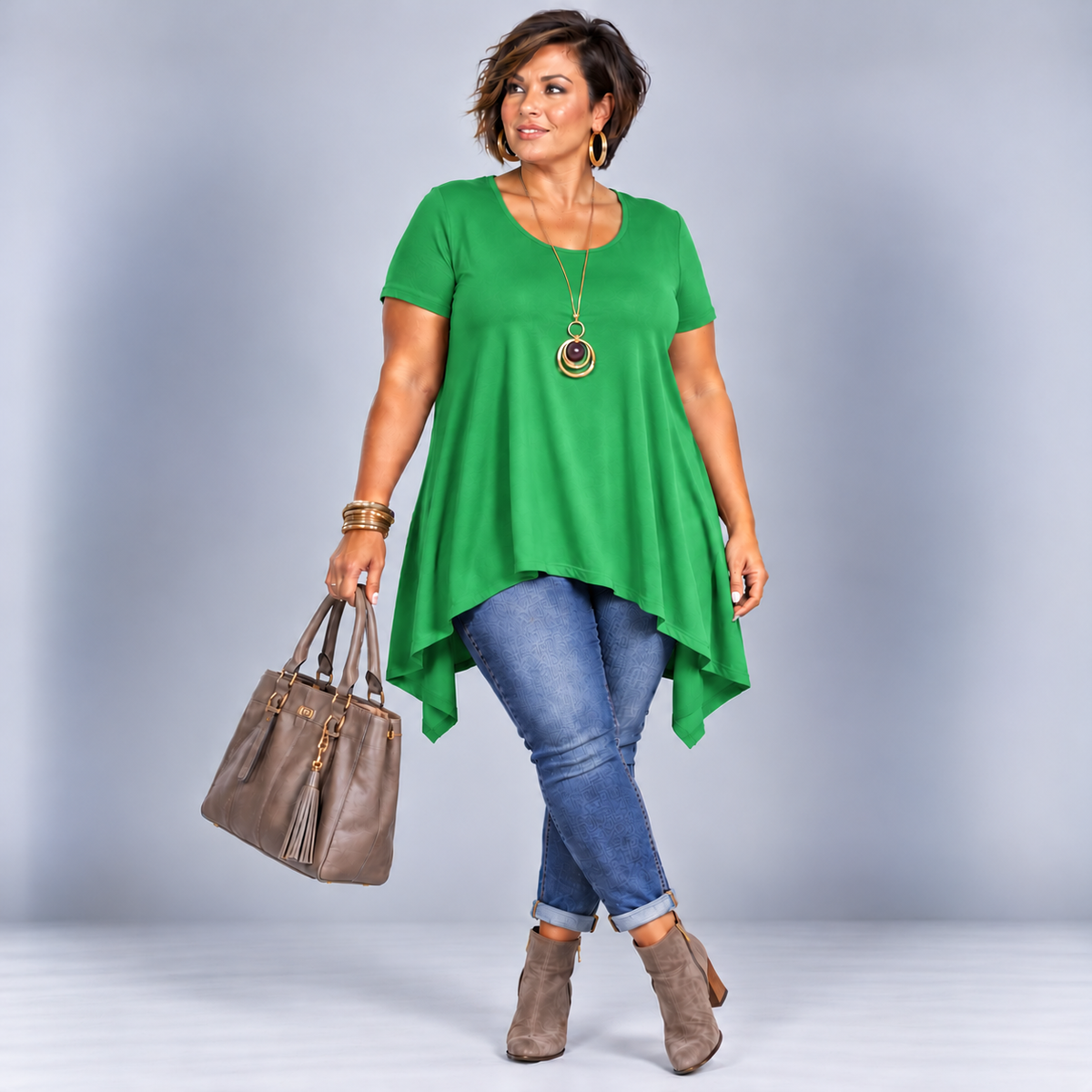 Plain Short Sleeve Hanky Hem Swing Top