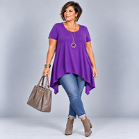 Plain Short Sleeve Hanky Hem Swing Top