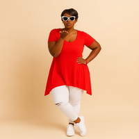 Plain Short Sleeve Hanky Hem Swing Top