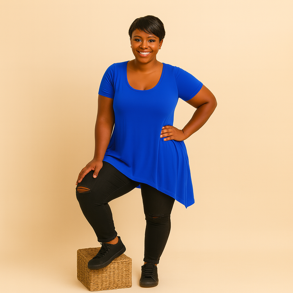 Plain Short Sleeve Hanky Hem Swing Top