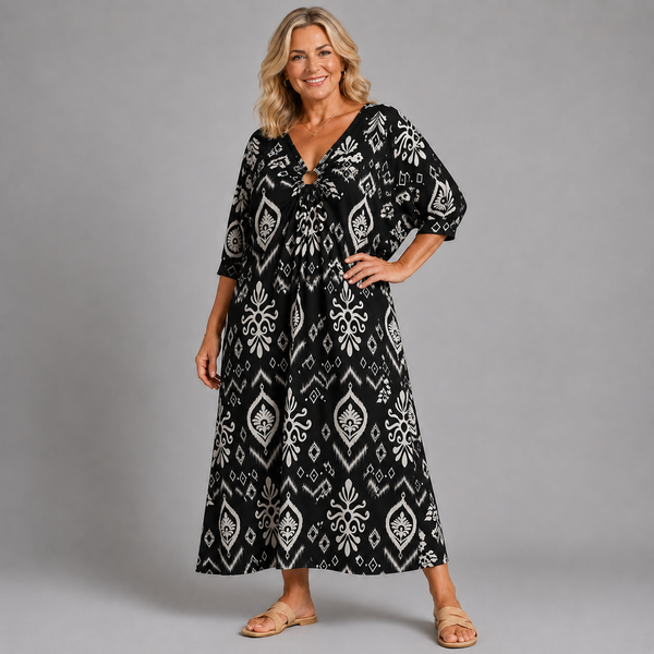 Bauble Print V Neck Batwing Dress