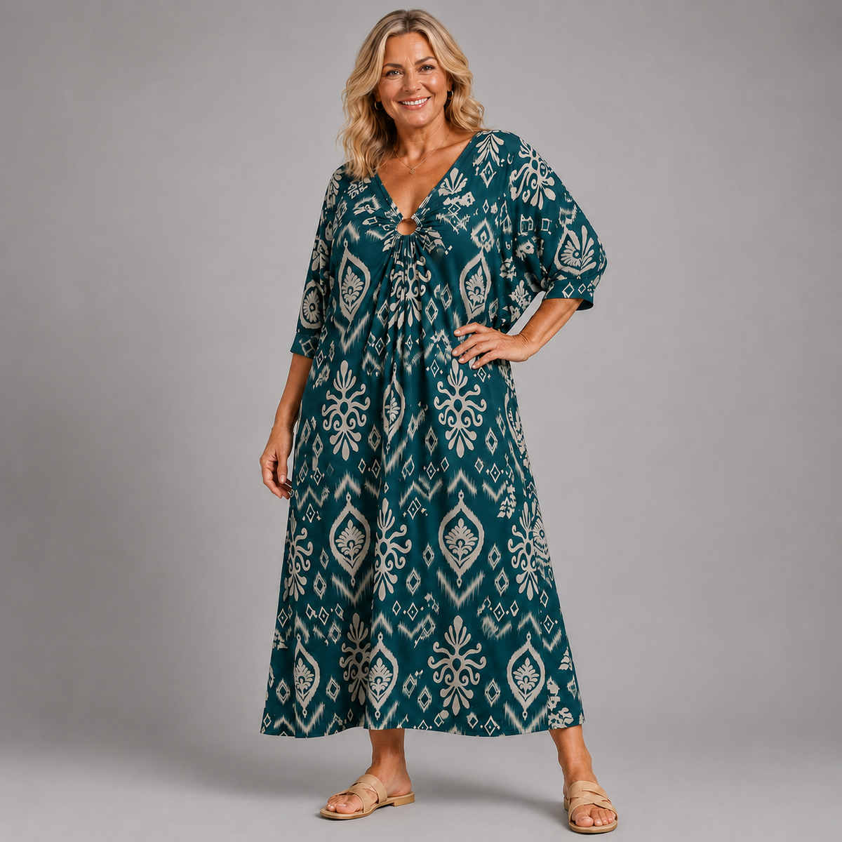 Bauble Print V Neck Batwing Dress