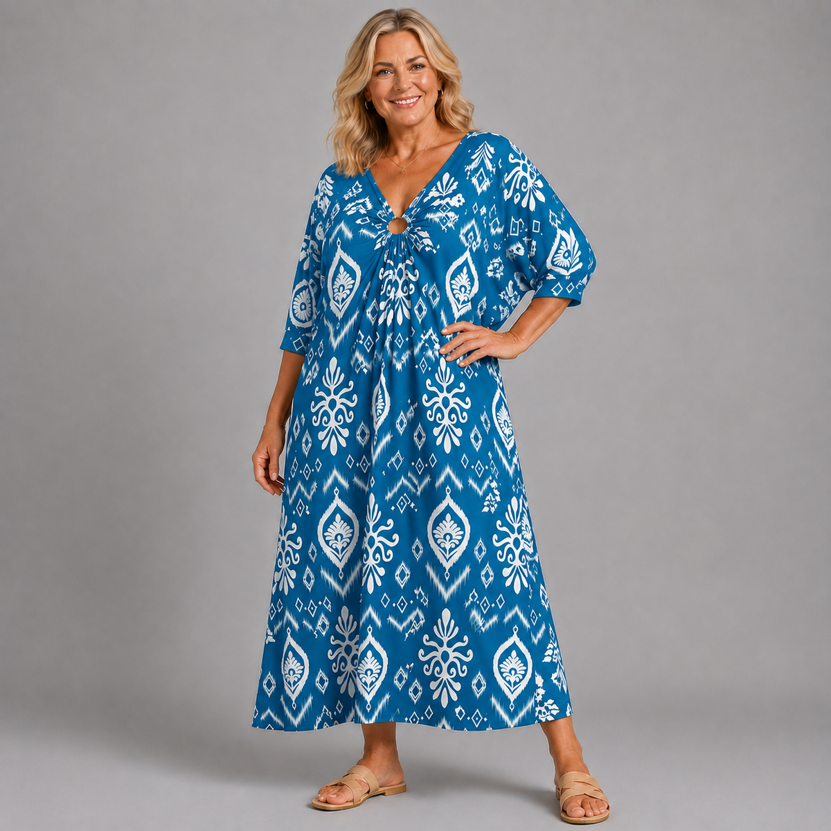 Bauble Print V Neck Batwing Dress