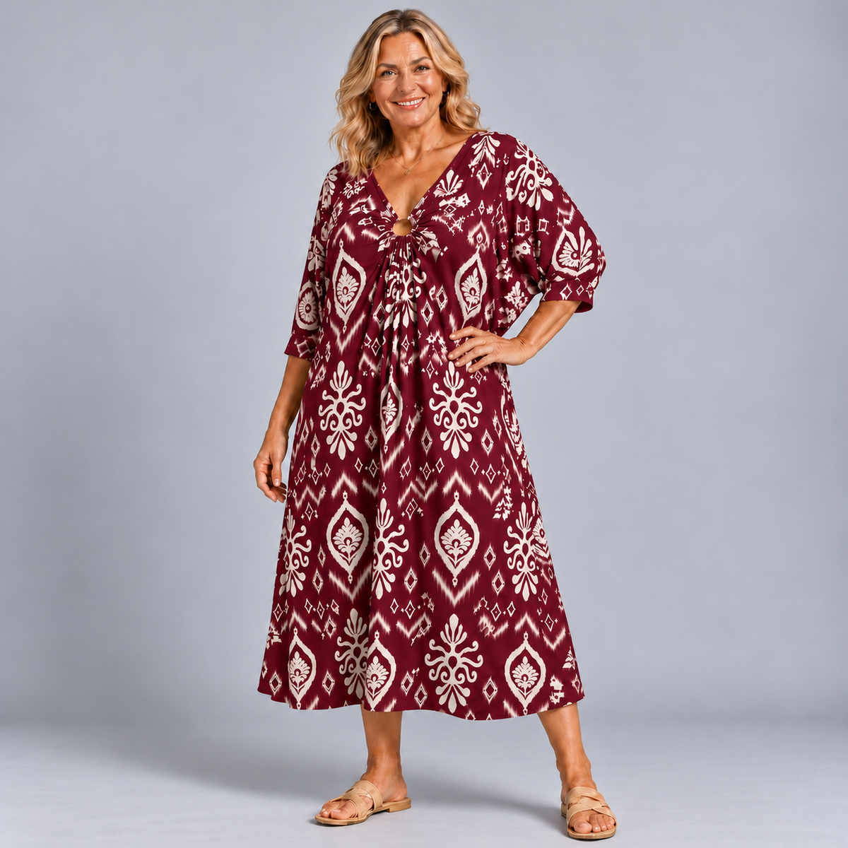 Bauble Print V Neck Batwing Dress