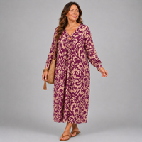 Paisley Print V Neck Batwing Midi Dress