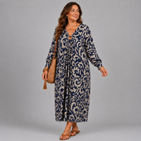 Paisley Print V Neck Batwing Midi Dress