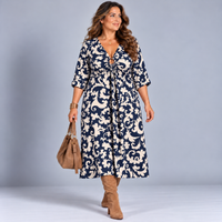 Paisley Print V Neck Batwing Midi Dress