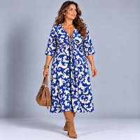 Paisley Print V Neck Batwing Midi Dress