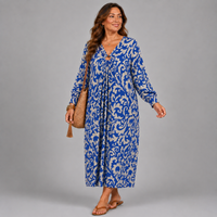 Paisley Print V Neck Batwing Midi Dress