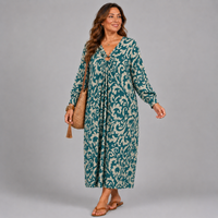 Paisley Print V Neck Batwing Midi Dress