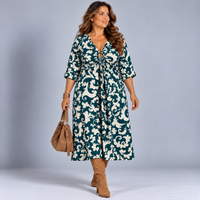 Paisley Print V Neck Batwing Midi Dress