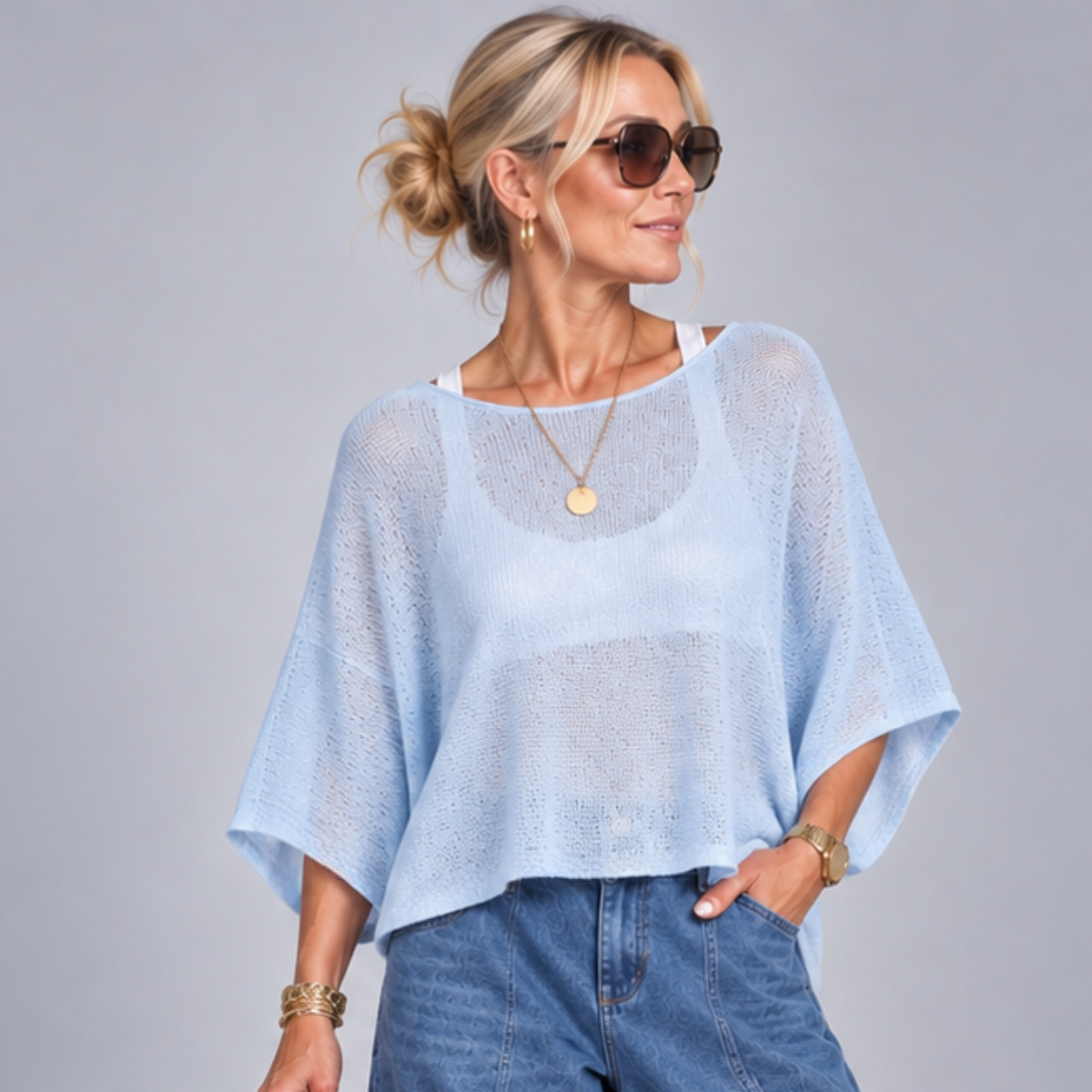 Lightweight 1/2 Sleeve Slash Neck Cotton Top