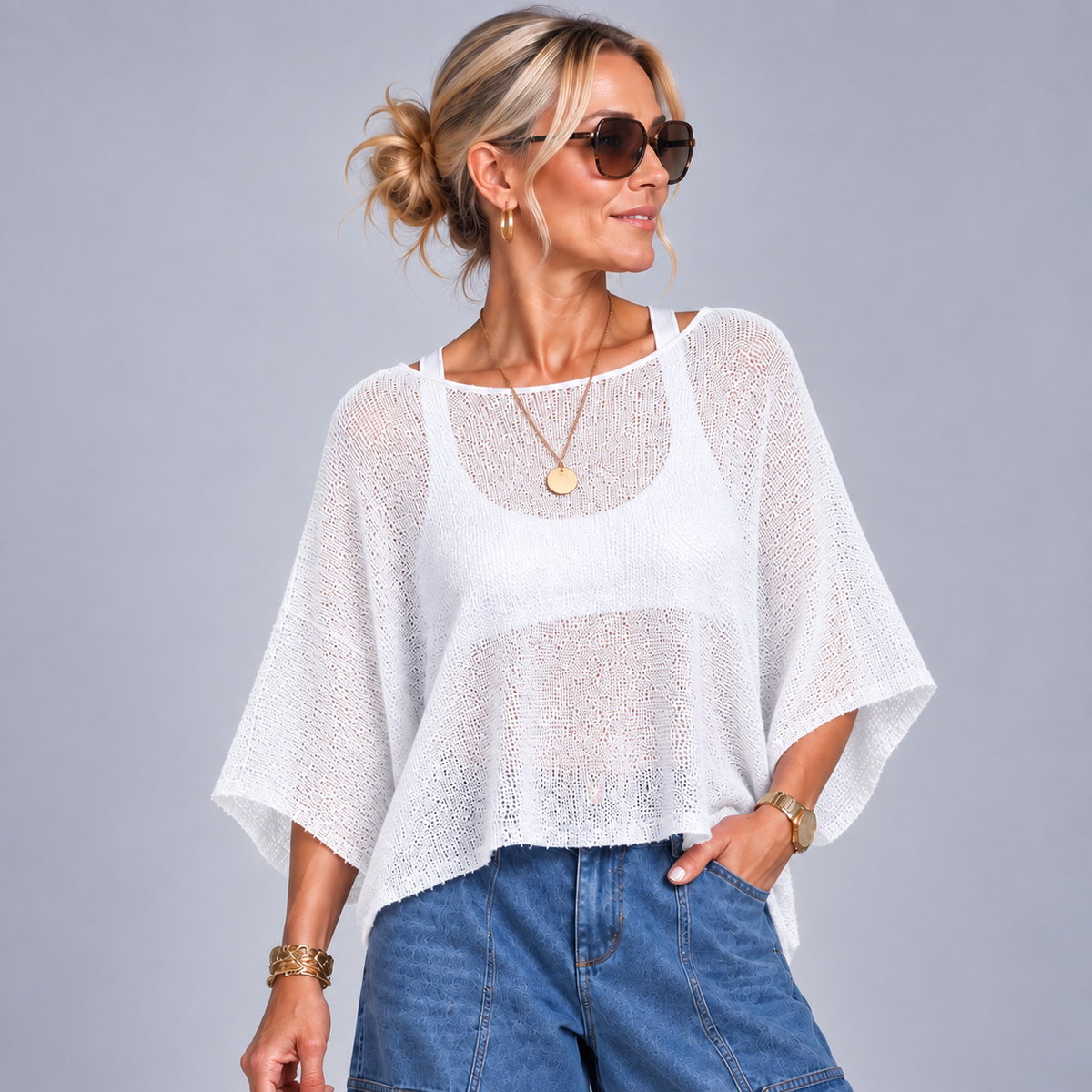 Lightweight 1/2 Sleeve Slash Neck Cotton Top