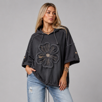 Loose Fiiting Applique Sequin Flower Hoodie