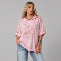 Loose Fiiting Applique Sequin Flower Hoodie