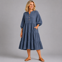 Waffle Cotton Layered Midi Dress