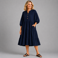 Waffle Cotton Layered Midi Dress