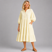 Waffle Cotton Layered Midi Dress