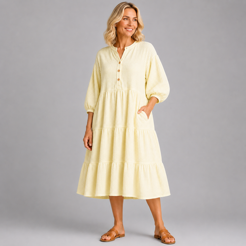Waffle Cotton Layered Midi Dress