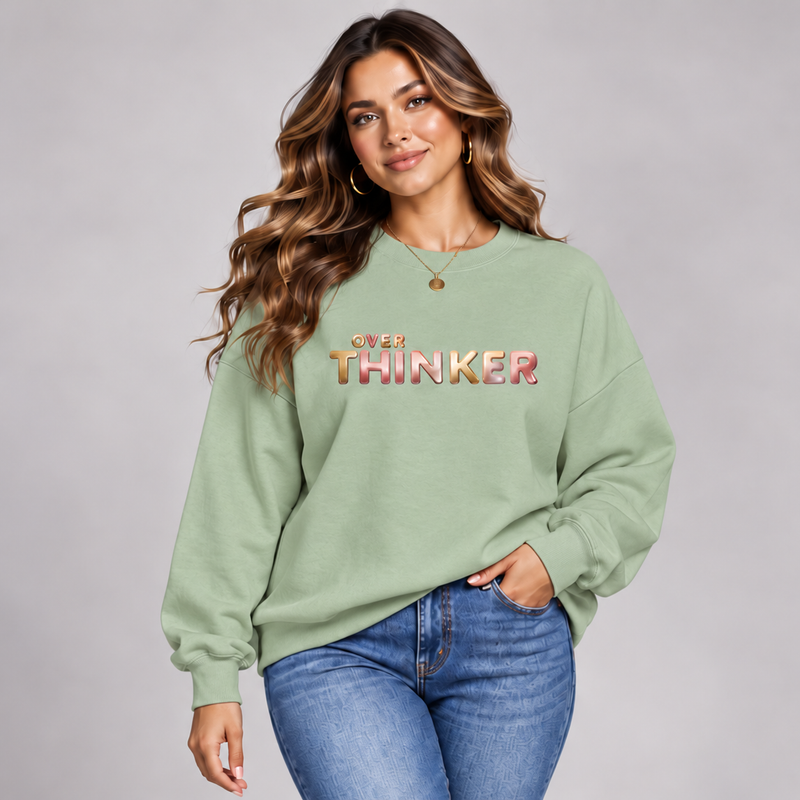 Long Cotton Sweatshirt with “Over Thinker” Logo